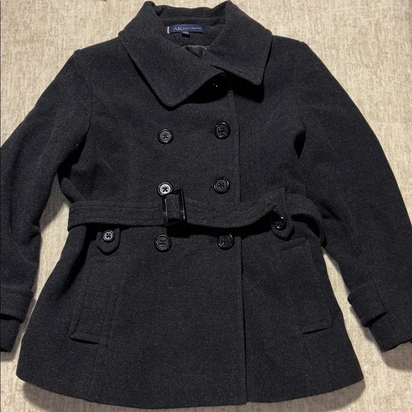 XL Wool Pea Coat Anne Klein black button front belted - Picture 1 of 7